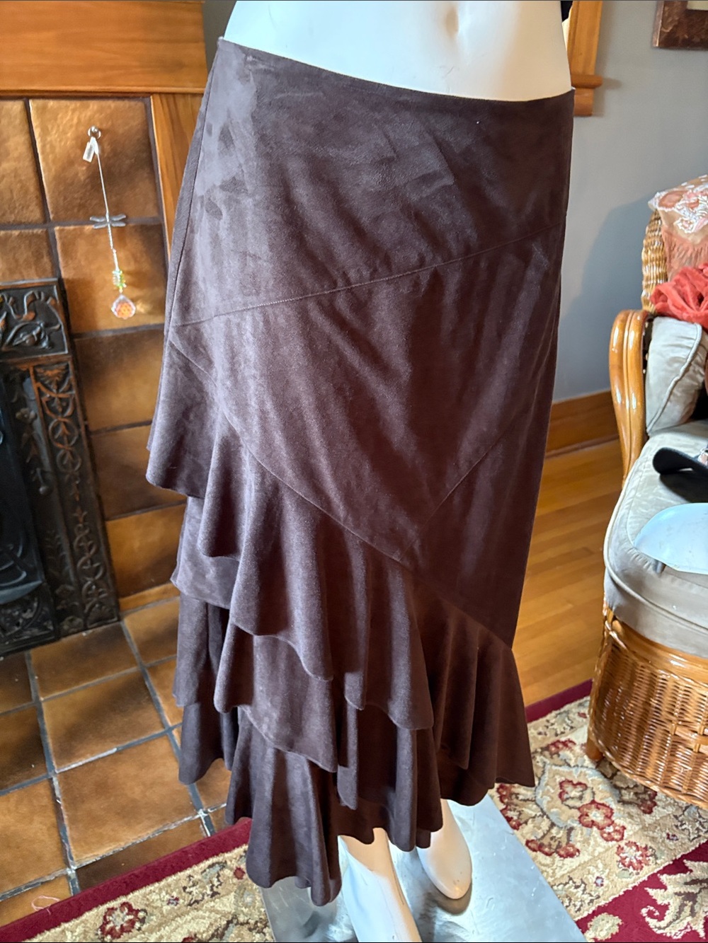 # 140  Tribal layered ruffle, faux suede skirt